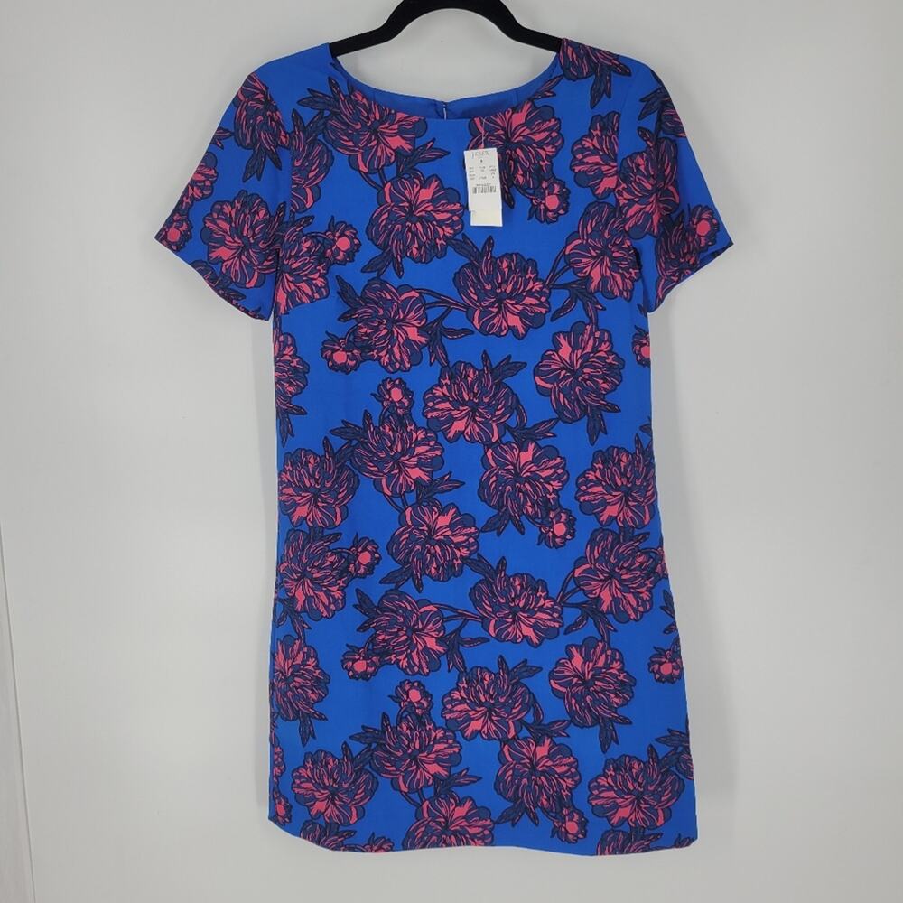 J Crew Factory Blue Pink Floral Short Sleeve Mini Dress 2